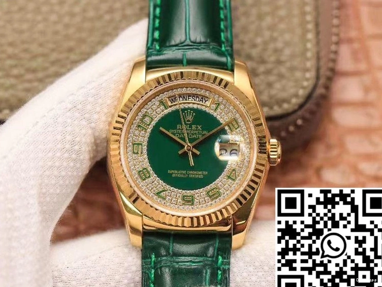Diamond Rolex Replica dial 36mm Day-Date Gold Gypsophila watch Green Enamel 0713